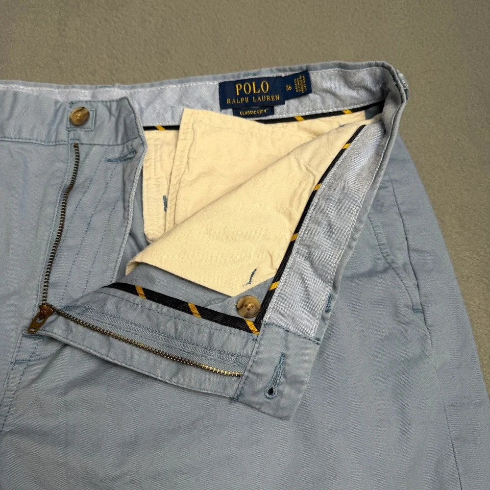 Polo Ralph Lauren Mens Classic Fit 9 Inch Shorts Light Blue Chino Stretch 36